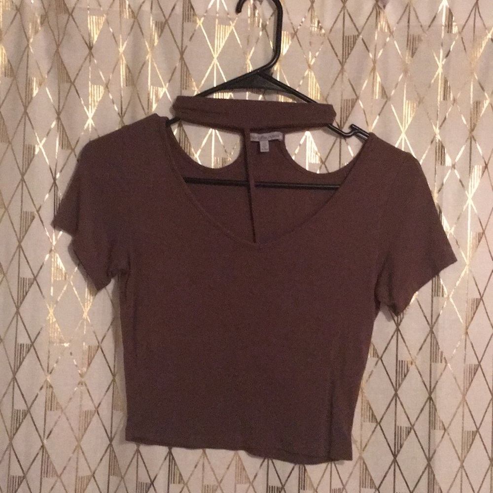 Brown open front crop top